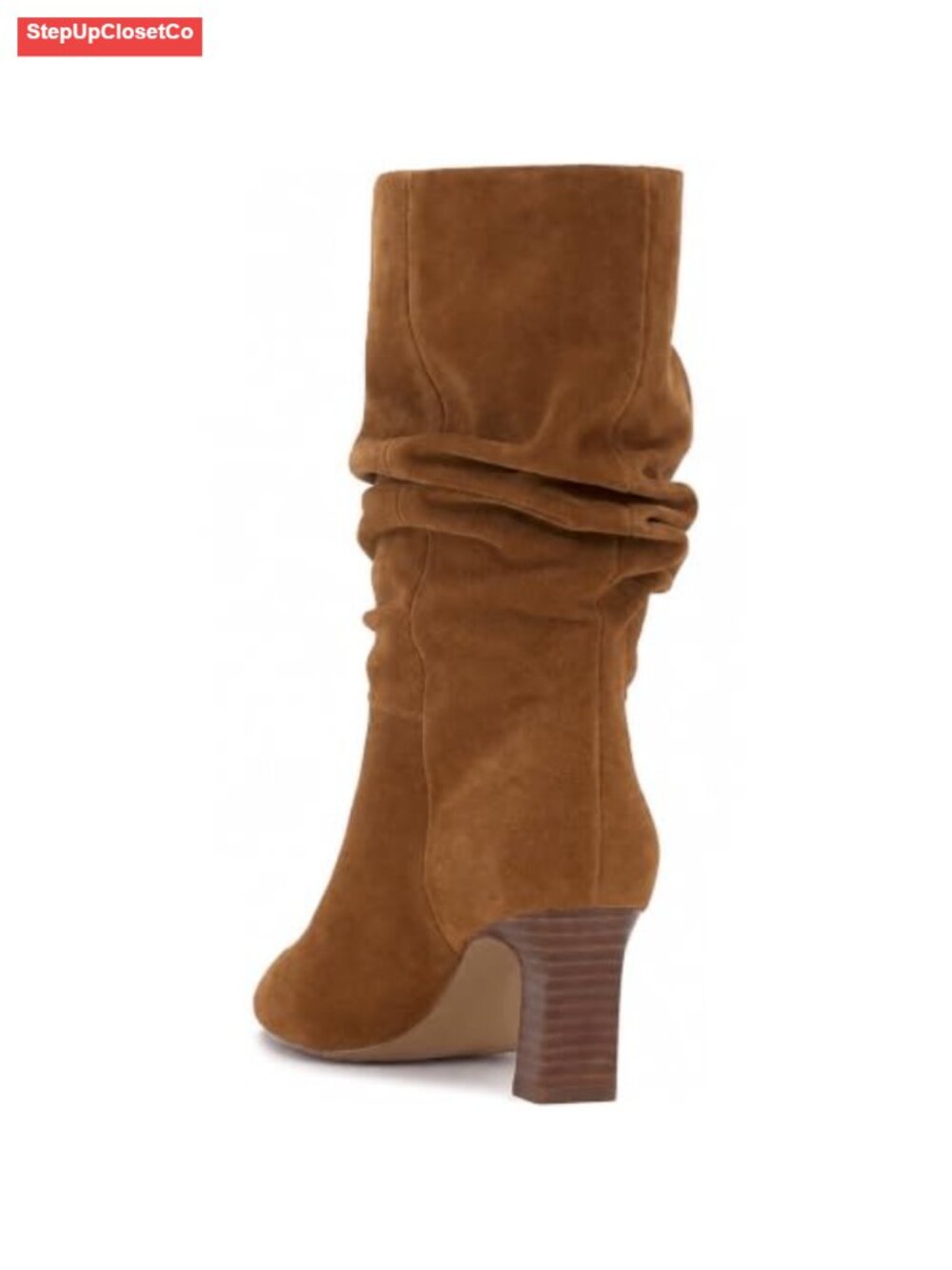Women's Suede Mid Calf Boots Square Toe Chunky Block Heel Slouchy - Picture 3 of 6